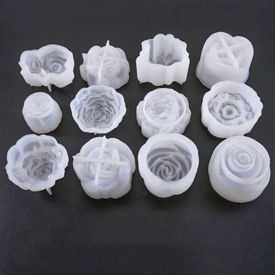 Moule en Silicone en forme de Rose de fleur 3D, en résine, bricolage, outils de fabrication de bijoux, moules de moulage en époxy, 12 pièces