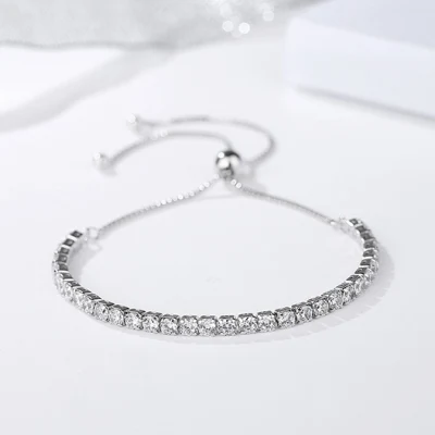 Bracelet chaîne de tennis réglable en argent sterling 925 avec cristaux CZ de 3 mm