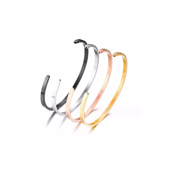 Bracelet ouvert en acier inoxydable, vente en gros personnalisé en usine, Protection de l'environnement, galvanoplastie Anti