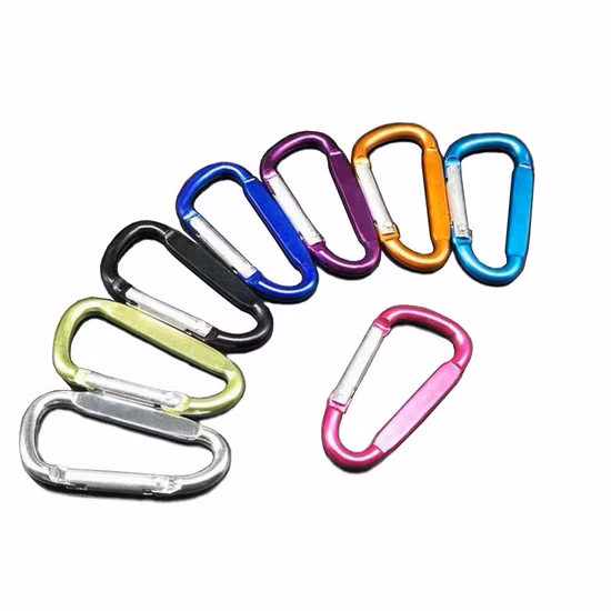 En gros pas cher Aviation aluminium métal mousqueton petit D crochet anneau 48*25mm plat pivotant Snap extérieur escalade sécurité crochet porte-clés métal mousqueton gravure